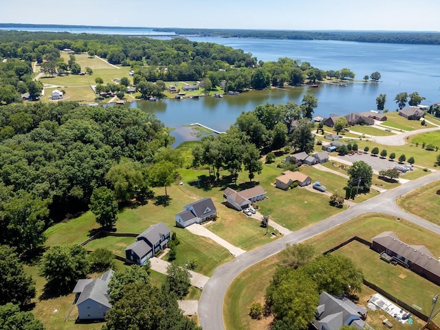 aerial view featuring a water view and a residential view