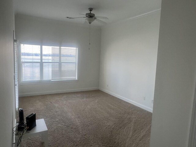  - carpeted spare room featuring ceiling fan and baseboards