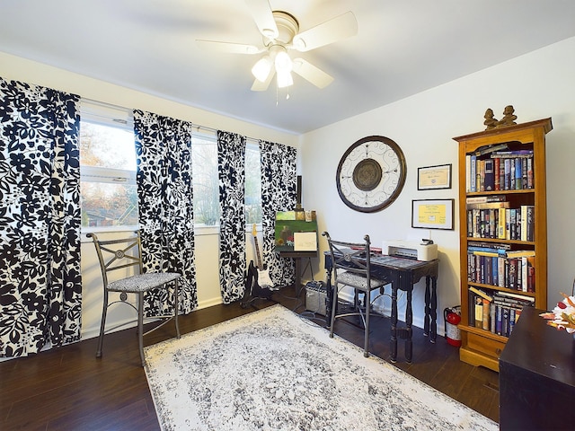 office featuring ceiling fan and dark hardwood / wood-style flooring