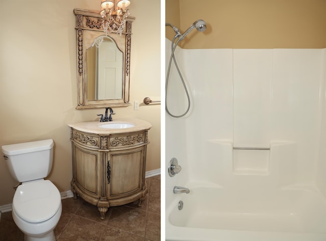 full bathroom with tile patterned floors, vanity, toilet, and shower / bathing tub combination