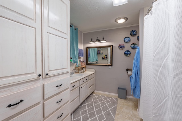  - full bath featuring vanity, a shower with curtain, and tile patterned flooring