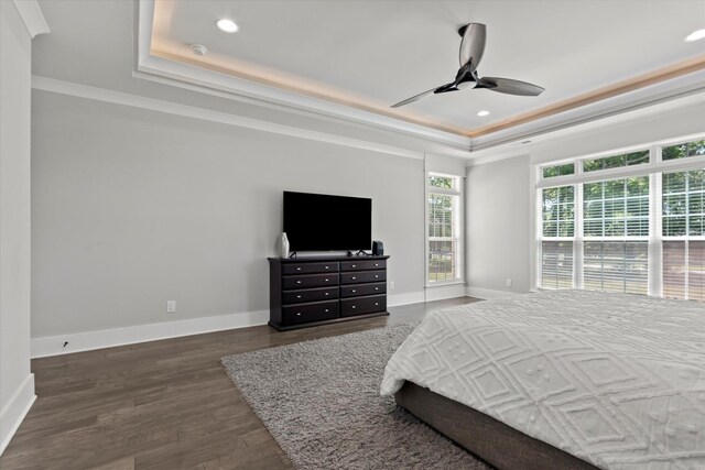  - bedroom with crown molding, recessed lighting, and a tray ceiling