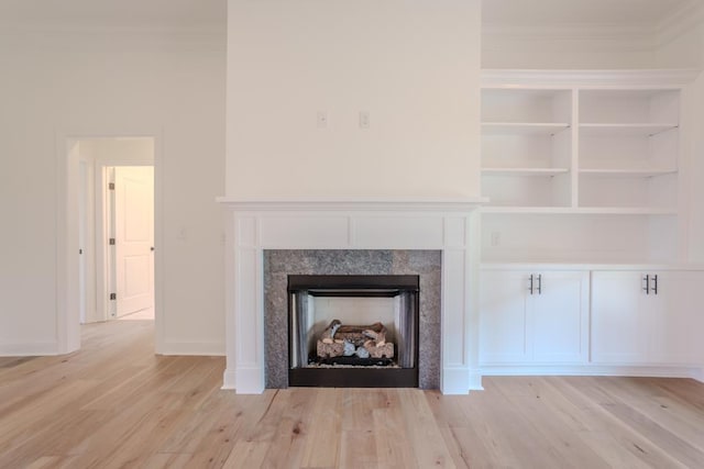 interior details with hardwood / wood-style floors and built in features