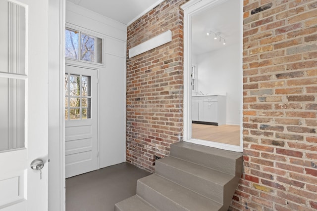 interior space with brick wall