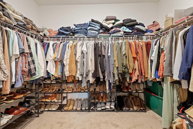 walk in closet with carpet floors