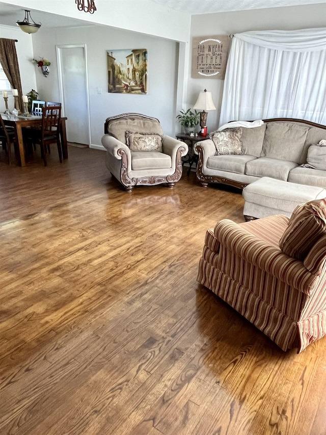 living room with wood-type flooring