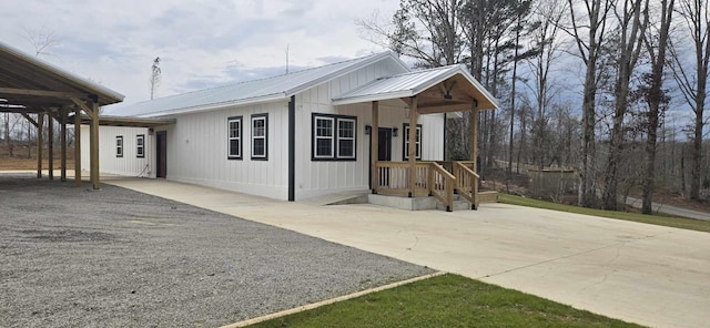 exterior space with metal roof