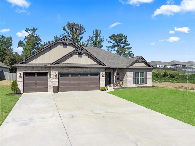 craftsman-style home with a front lawn and a garage