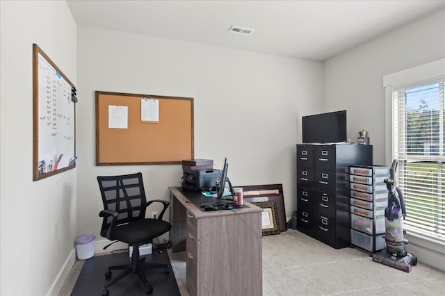 view of carpeted office space