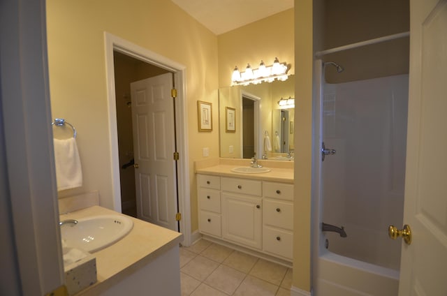 bathroom featuring vanity, bathing tub / shower combination, and tile patterned floors
