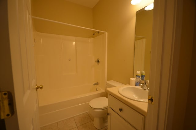 full bathroom with tile patterned flooring, vanity, shower / washtub combination, and toilet