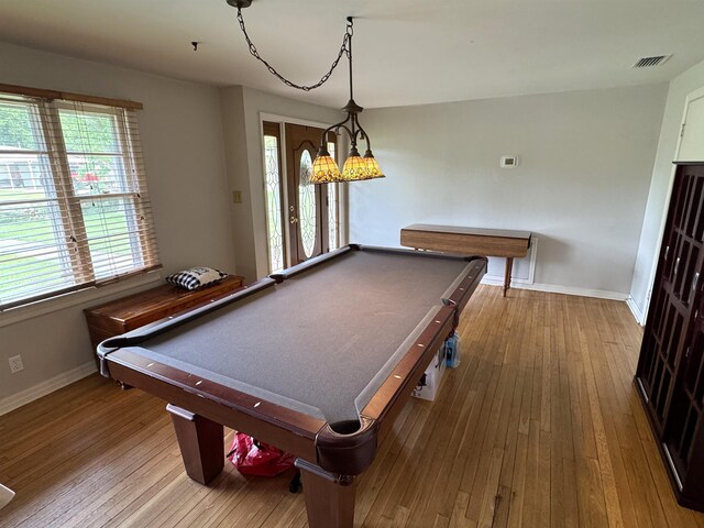  - game room featuring pool table, baseboards, and hardwood / wood-style floors