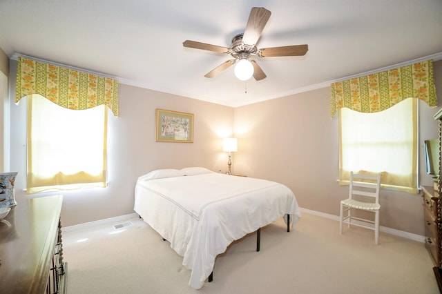 bedroom featuring baseboards, carpet floors, and ornamental molding