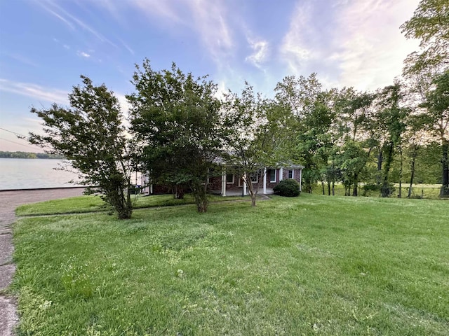 view of yard with a water view