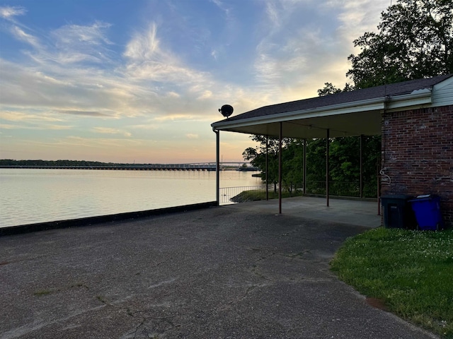 exterior space featuring a water view