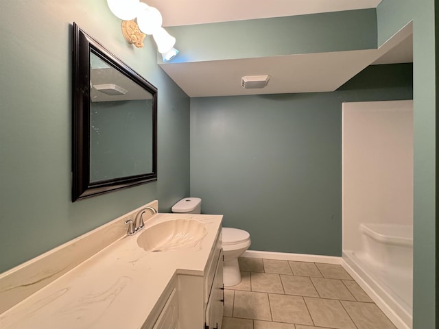 bathroom with tile patterned flooring, vanity, and toilet