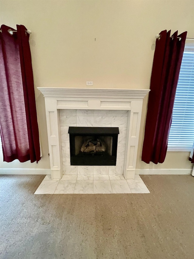  - detailed view of a fireplace and carpet