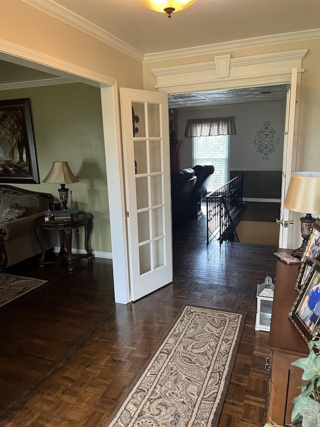  - hallway with crown molding and baseboards