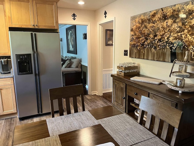  - dining room with dark wood finished floors