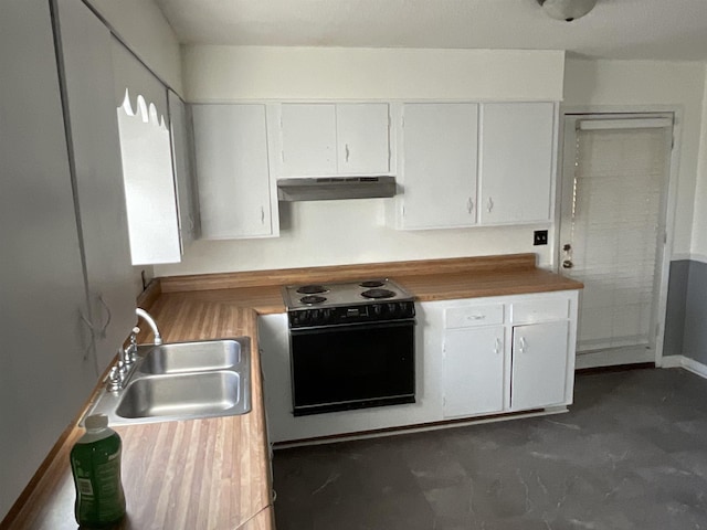 kitchen featuring white cabinetry, sink, wall oven, and black electric range