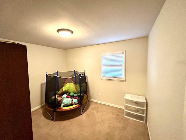 bedroom with baseboards and carpet