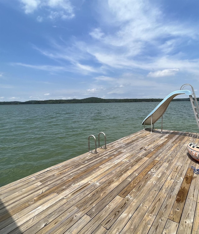 view of dock with a water view