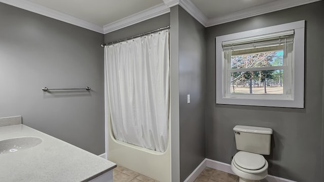 bathroom featuring vanity, an enclosed shower, and crown molding