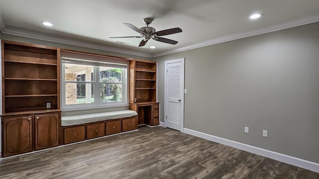 hallway featuring crown molding and dark wood-type flooring