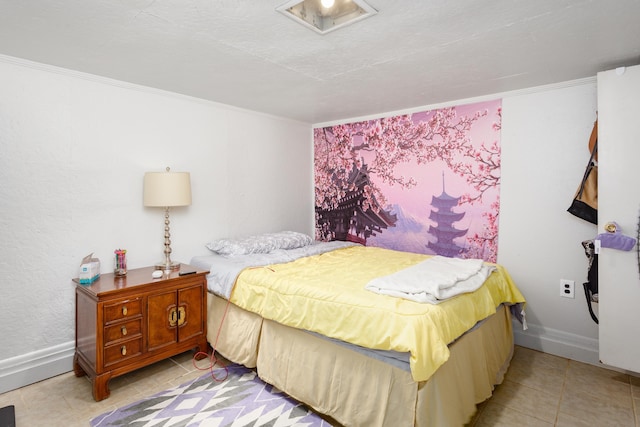  - tiled bedroom with crown molding