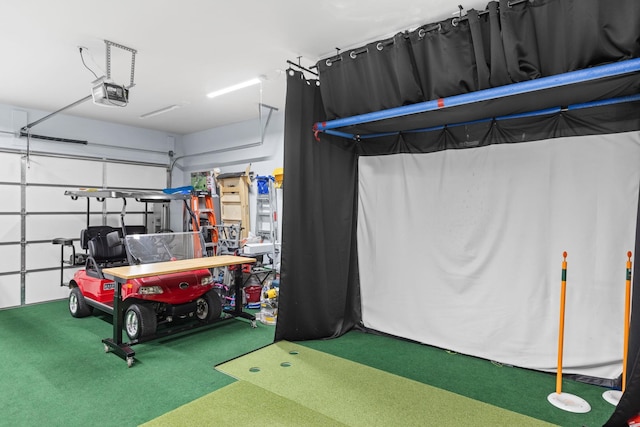 garage with a garage door opener