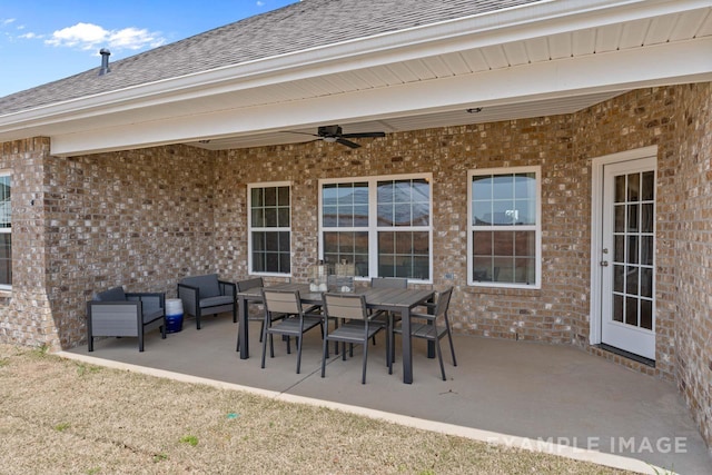 view of patio with an outdoor hangout area and ceiling fan