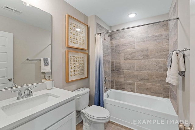 full bathroom with hardwood / wood-style floors, vanity, toilet, and shower / bath combo