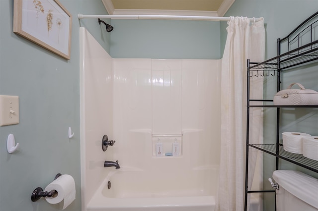  - full bathroom with shower / bath combination with curtain and toilet