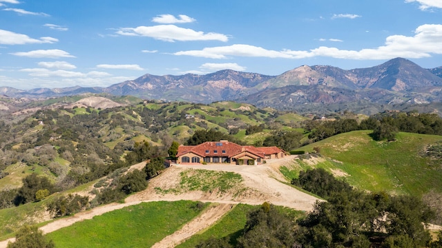 birds eye view of property featuring a mountain view