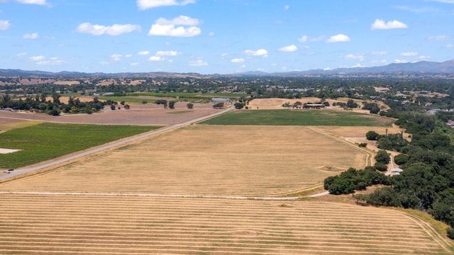 bird's eye view featuring a mountain view and a rural view