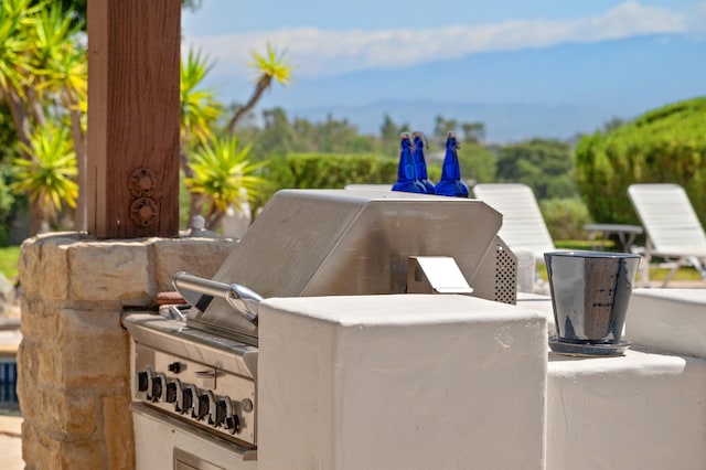 view of terrace with an outdoor kitchen