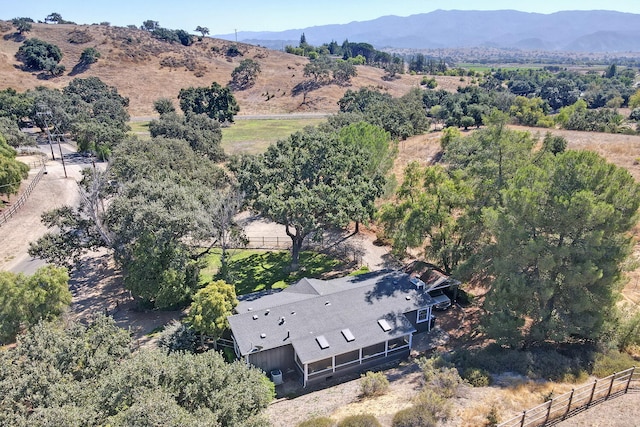 bird's eye view featuring a mountain view and a rural view