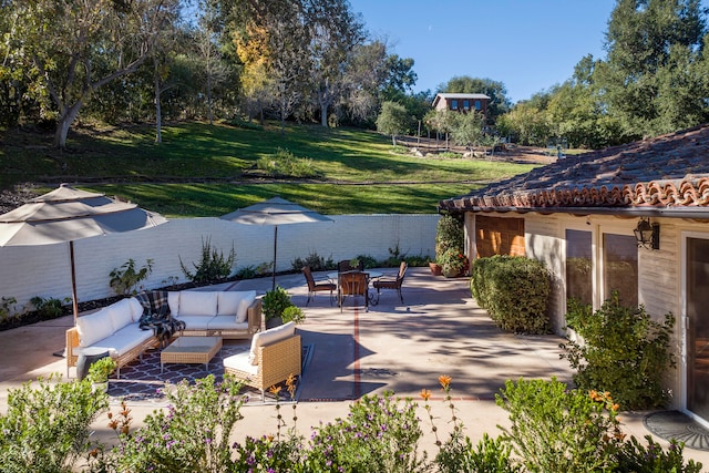 view of patio with outdoor lounge area