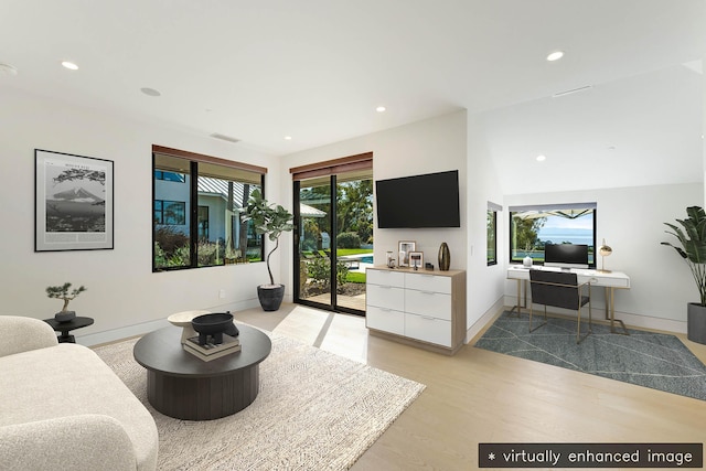 living room featuring light wood-type flooring