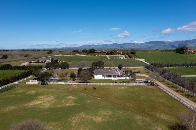 bird's eye view with a mountain view and a rural view