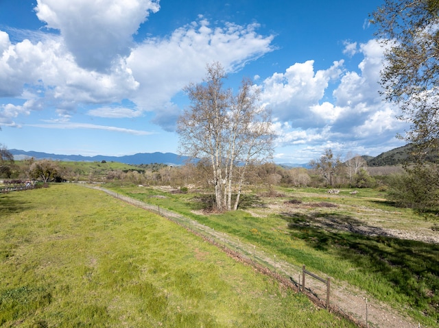 view of yard with a rural view and a mountain view