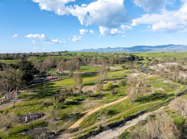 bird's eye view featuring a mountain view and a rural view