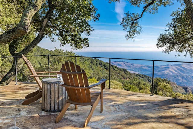 view of patio with a mountain view