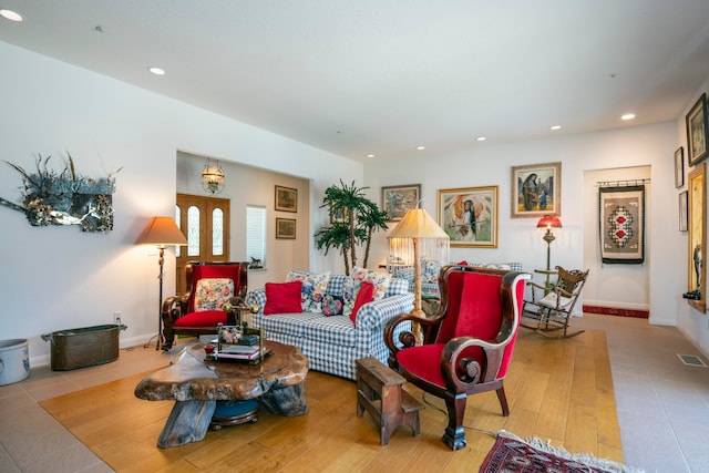 view of tiled living room