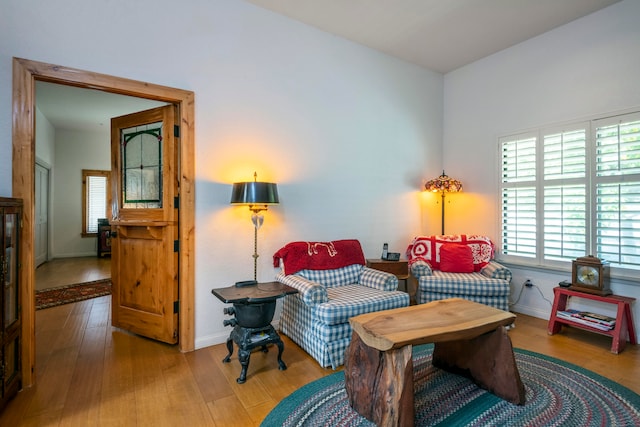 living area with hardwood / wood-style floors and plenty of natural light