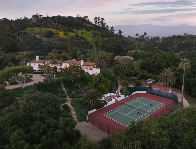 view of aerial view at dusk