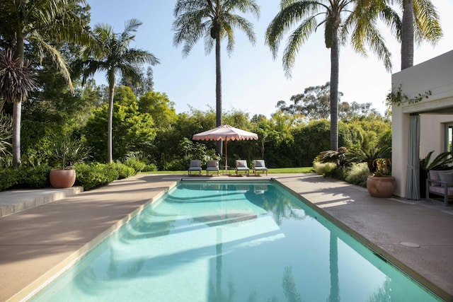 outdoor pool featuring a patio