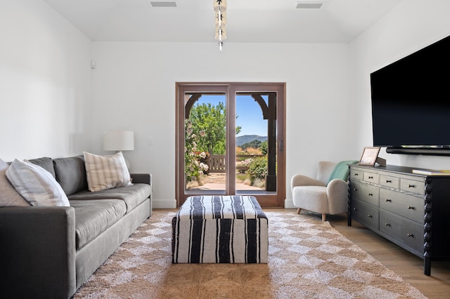 living room featuring light wood-type flooring