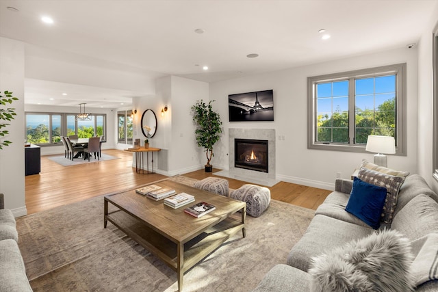 living room with light wood-type flooring