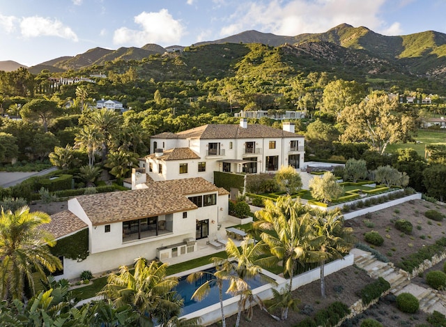 aerial view with a mountain view